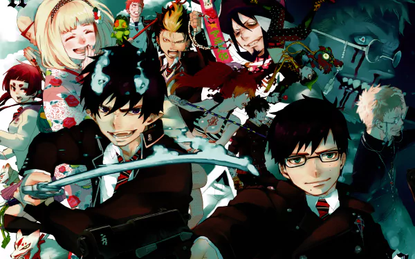 Anime Blue Exorcist characters in an intense action scene, rendered in vibrant colors for a 4K Ultra HD PC desktop wallpaper background.
