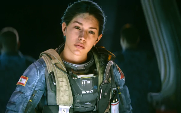 Close-up of a female soldier in tactical gear from Call of Duty: Infinite Warfare, featured in a 4K Ultra HD PC desktop wallpaper and background.