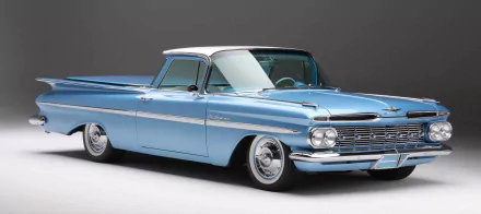 Light blue Chevrolet El Camino vehicle — classic pickup coupe against a neutral gray backdrop, 4K Ultra HD PC desktop wallpaper and background.