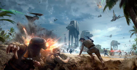 Jyn Erso Nien Nunb Star Wars AT-AT Walker video game Star Wars Battlefront (2015) HD Desktop Wallpaper | Background Image