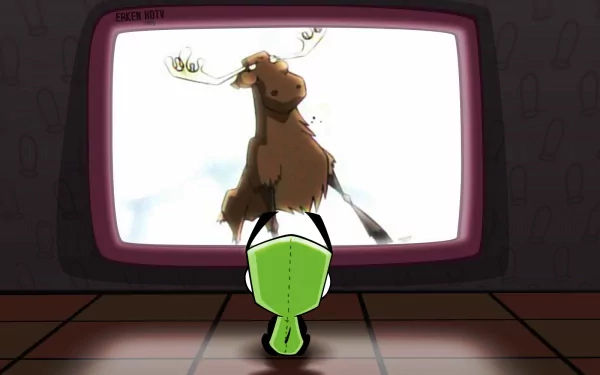 HD desktop wallpaper and background from the TV show Invader Zim, featuring a scene with Zim watching a moose on TV.