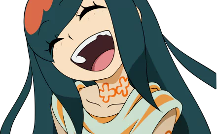 Rinne Higaki from Katanagatari anime depicted in vibrant 8K Ultra HD, showcasing her joyful expression with flowing dark hair on a PC desktop wallpaper.