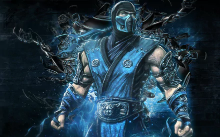HD PC desktop wallpaper of Sub-Zero from Mortal Kombat, showcasing the iconic video game character in a dynamic, icy-themed design.