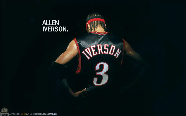 HD desktop wallpaper featuring Allen Iverson from the back, wearing a number 3 jersey, against a dark background.