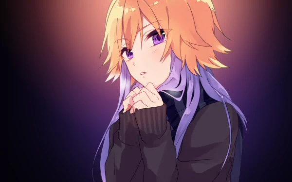 HD desktop wallpaper featuring an anime character from The iDOLM@STER Cinderella Girls, with blonde hair and expressive purple eyes, set against a dark background.