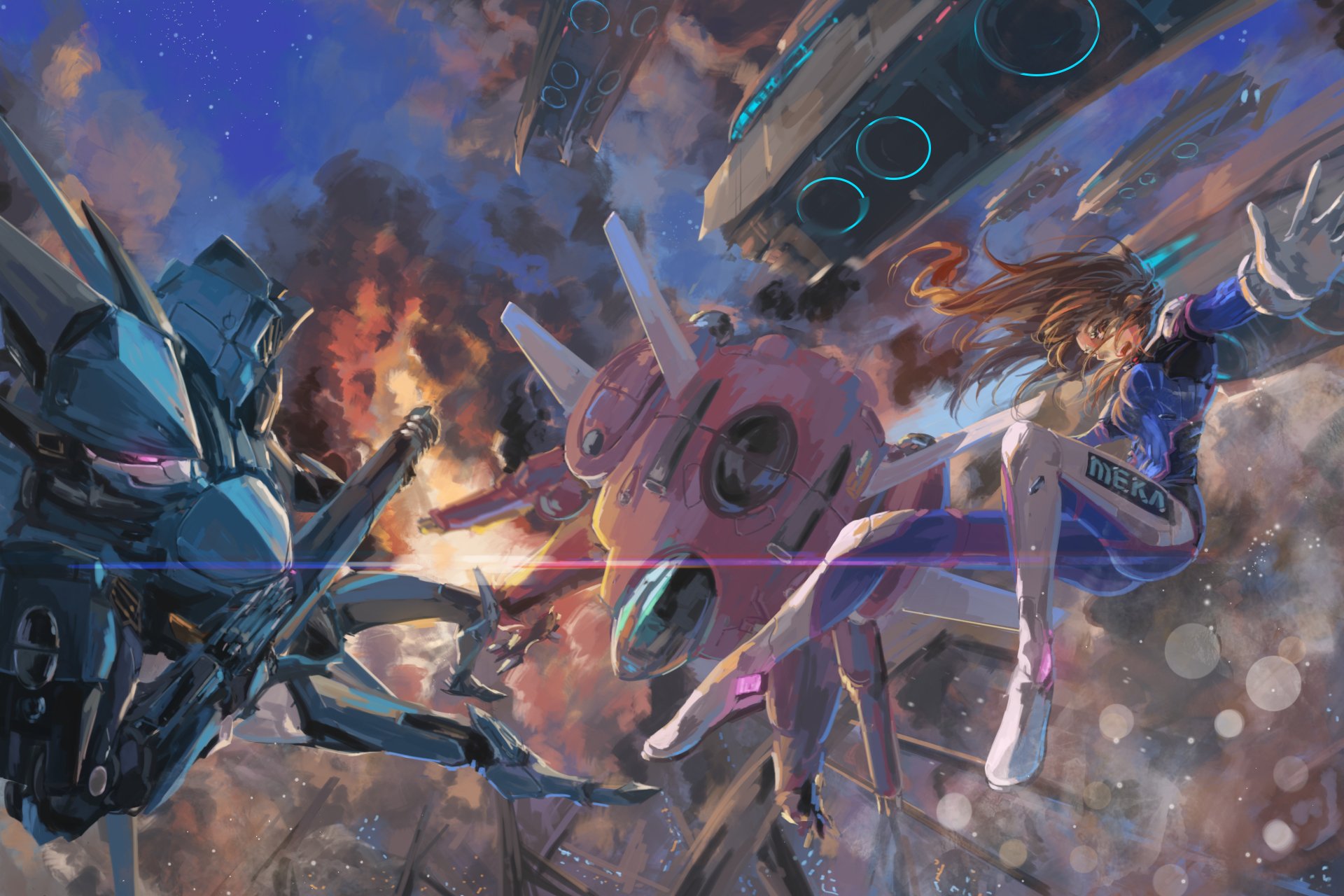HD desktop wallpaper featuring D.Va and Pharah from Overwatch in an intense battle scene with futuristic elements and vibrant colors.