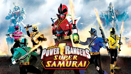Dynamic HD wallpaper featuring the main characters from Power Rangers Super Samurai, showcasing vibrant suits and weapons against an action-packed backdrop.