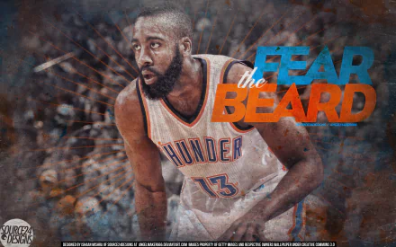 HD desktop wallpaper featuring a basketball player in action with the text Fear the Beard across the image.