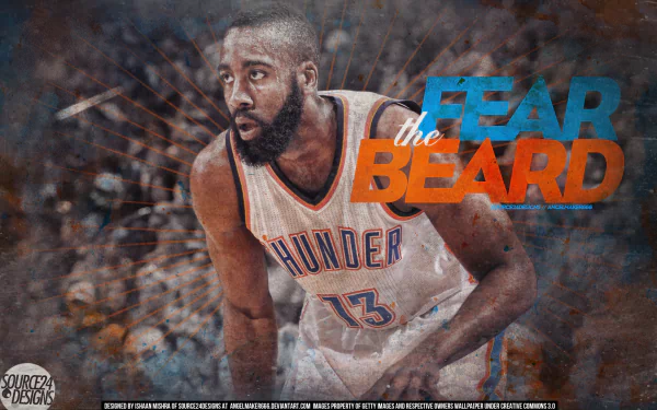 HD desktop wallpaper featuring a basketball player in action with the text Fear the Beard across the image.