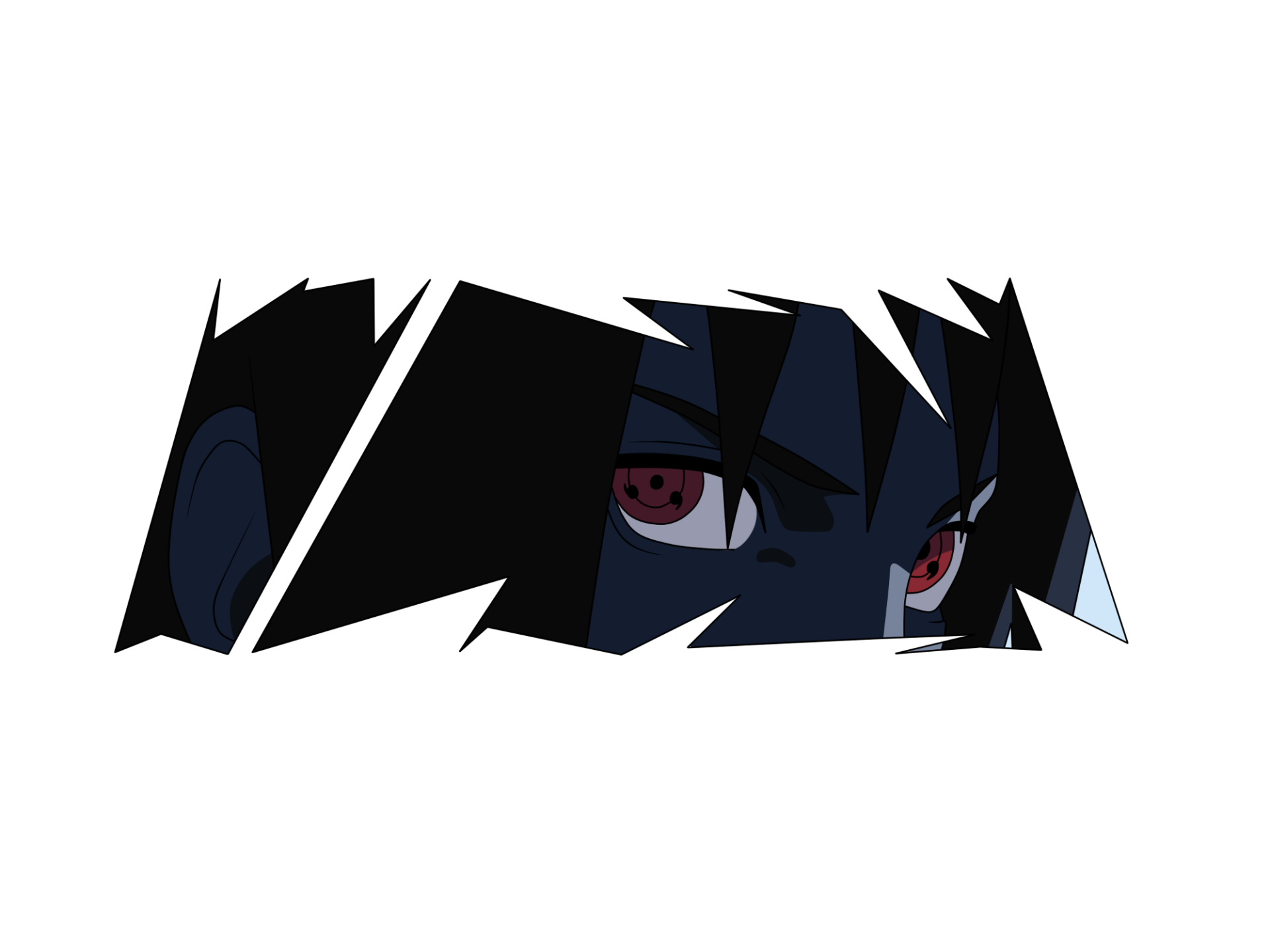 Close-up of Sasuke Uchiha’s intense red Sharingan eyes in an HD Naruto anime desktop wallpaper background.