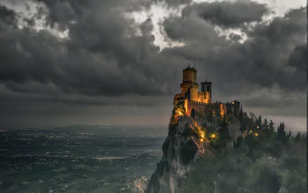  Towers of San Marino under Dark Clouds