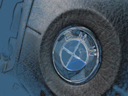 Close-up of a BMW logo on a textured background, showcasing the iconic circular design in blue and black. This HD image serves as a sleek wallpaper or background.