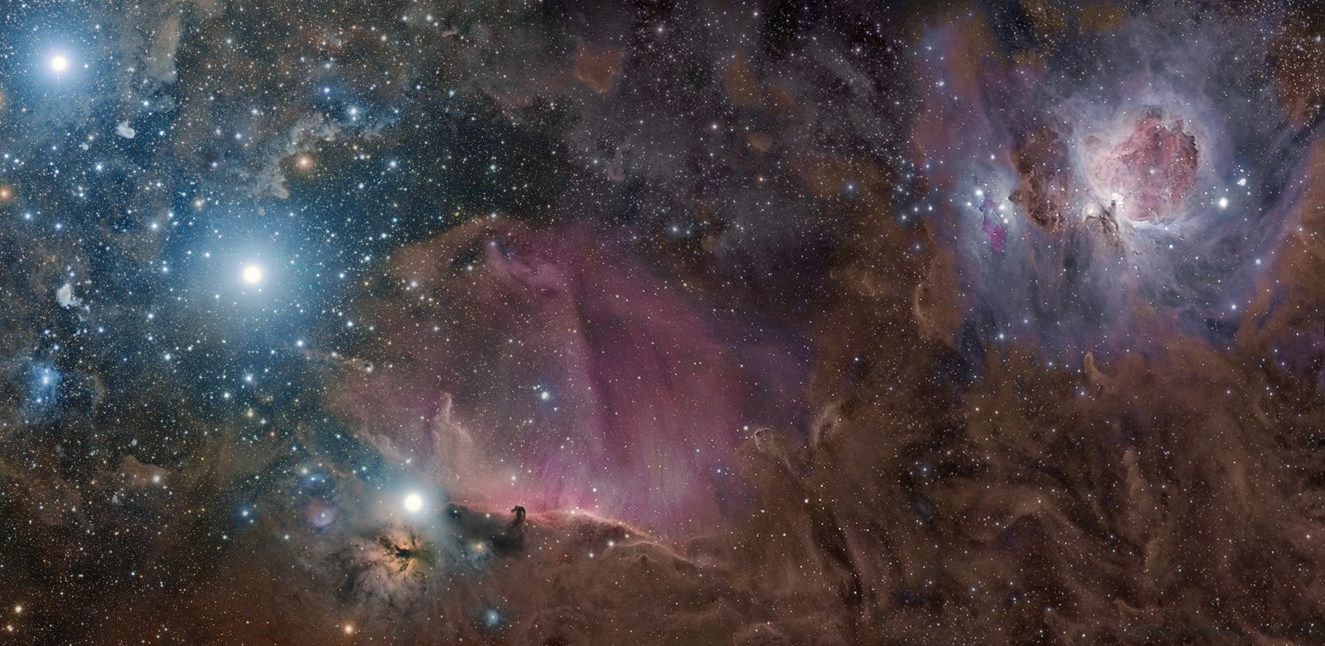 HD PC desktop wallpaper featuring the Orion Nebula with vibrant Sci-Fi styled stars and cosmic clouds in deep space.