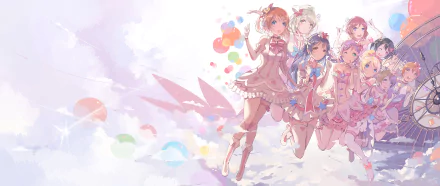 HD PC desktop wallpaper featuring anime characters Nico Yazawa, Eri Ayase, Nozomi Tojo, Hanayo Koizumi, Rin Hoshizora, Maki Nishikino, Kotori Minami, Umi Sonoda, and Honoka Kousaka from Love Live!