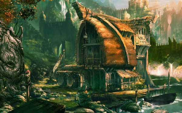 4K Ultra HD PC desktop wallpaper featuring a detailed, fantasy-style village scene from the video game Silence The Whispered World 2.