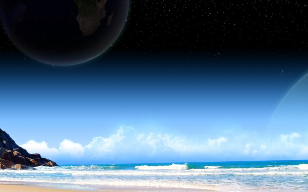 Photography Manipulation Summer Beach Ocean Bay Moon Sky Earth Fantasy Water HD Wallpaper | Background Image
