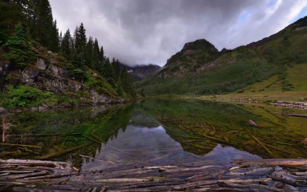 Nature Lake Lakes Reflection Log Mountain HD Wallpaper | Background Image