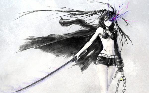Anime Black Rock Shooter Insane Black Rock Shooter Weapon Katana Sword Shorts Belt Chain Bikini HD Wallpaper | Background Image