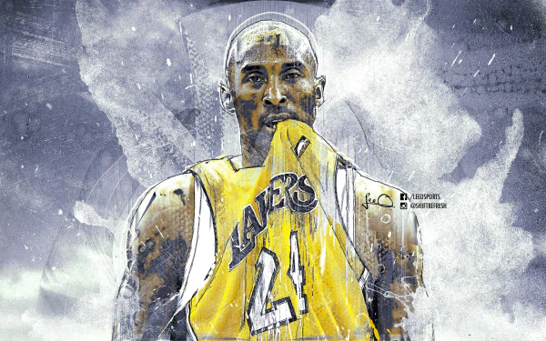 HD desktop wallpaper featuring an artistic rendition of a basketball player in a yellow Lakers jersey.