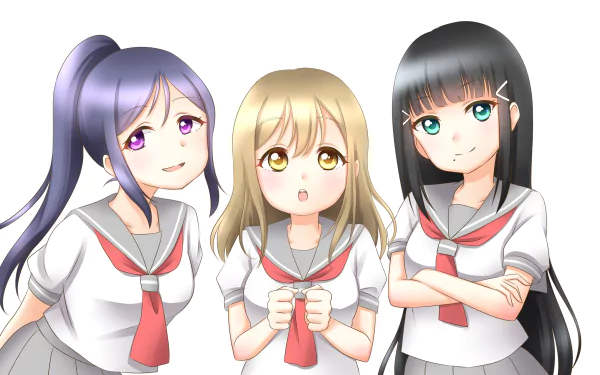 Hanamaru Kunikida Dia Kurosawa Kanan Matsuura Anime Love Live! Sunshine!! HD Desktop Wallpaper | Background Image