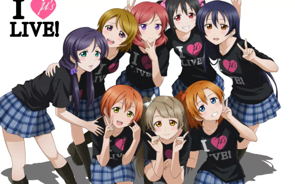 HD desktop wallpaper featuring Umi Sonoda, Rin Hoshizora, Nozomi Tojo, Nico Yazawa, Maki Nishikino, Kotori Minami, Honoka Kousaka, and Hanayo Koizumi from Love Live!