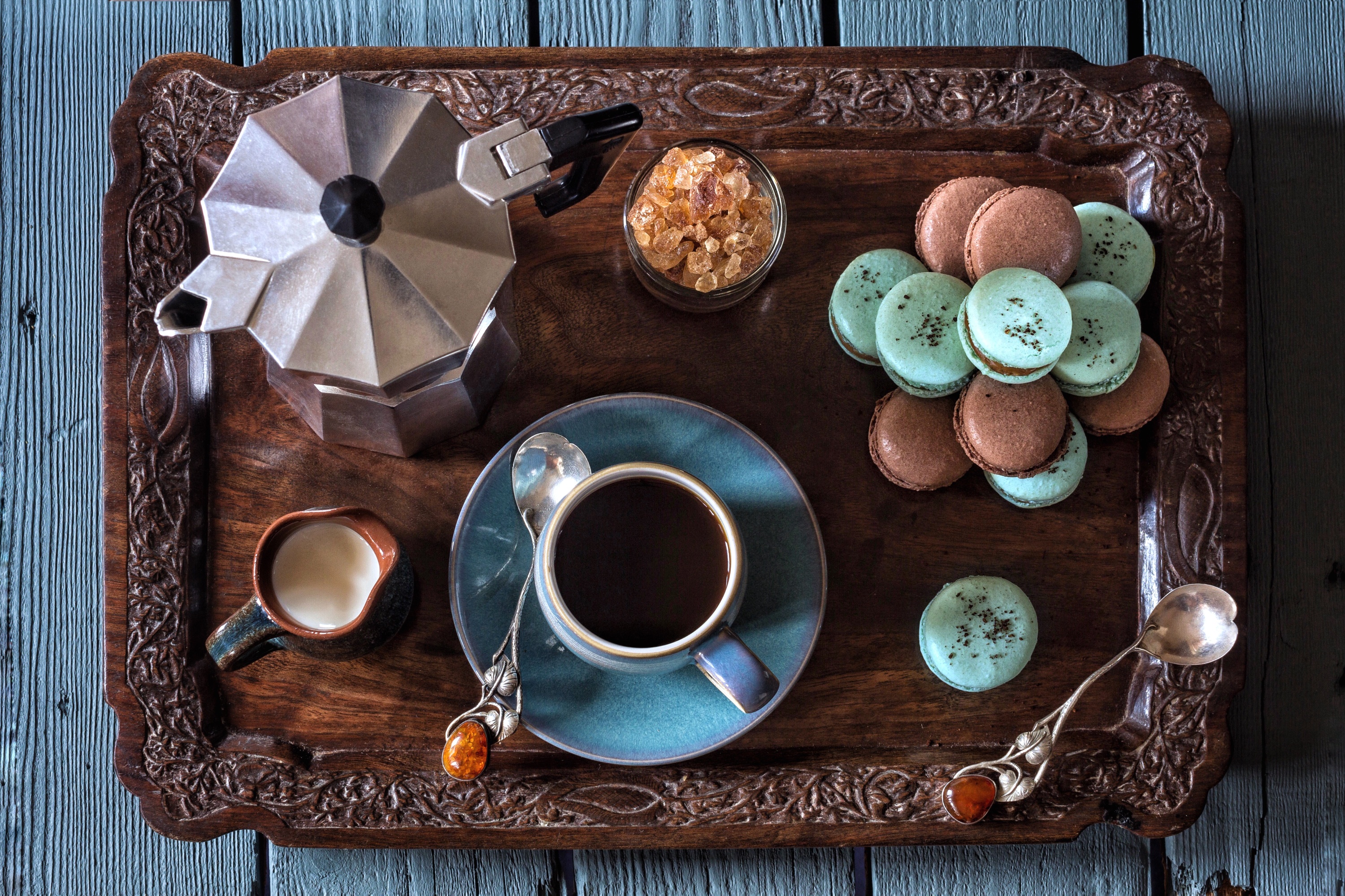 Espresso Coffee with Assorted Macarons by Marcus Rodriguez
