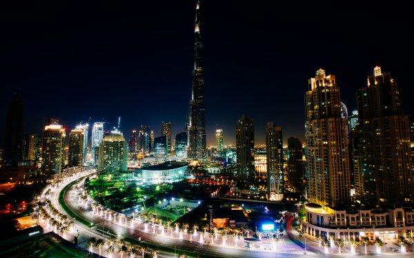 Man Made Dubai Cities United Arab Emirates City Night Cityscape Light Building Skyscraper HD Wallpaper | Background Image