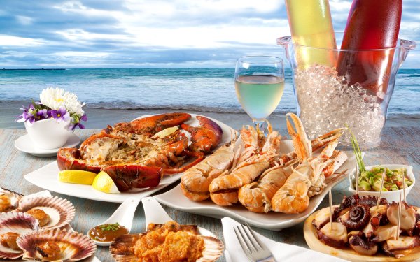 Food Seafood Shrimp Ocean Horizon HD Wallpaper | Background Image