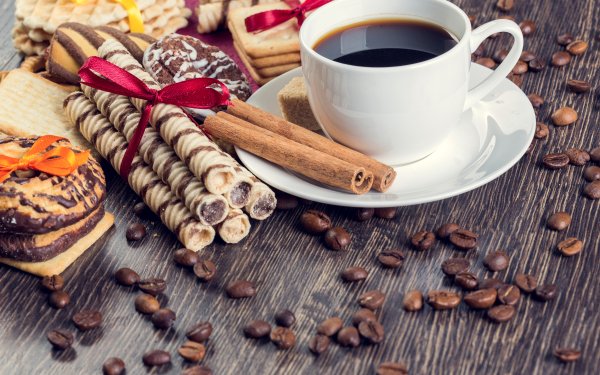 Food Coffee Coffee Beans Cup Cookie Cinnamon HD Wallpaper | Background Image