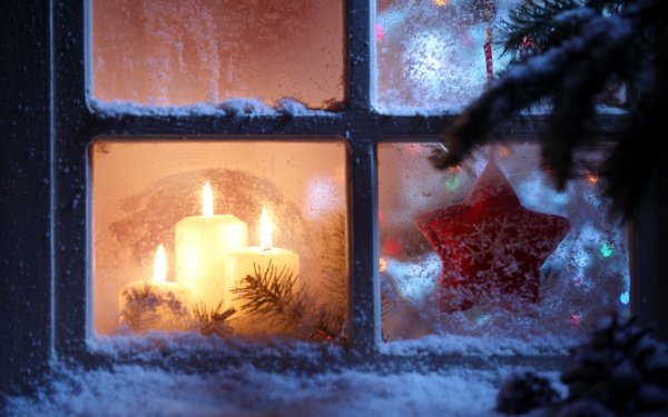 Holiday Christmas Candle Window Christmas Ornaments HD Wallpaper | Background Image
