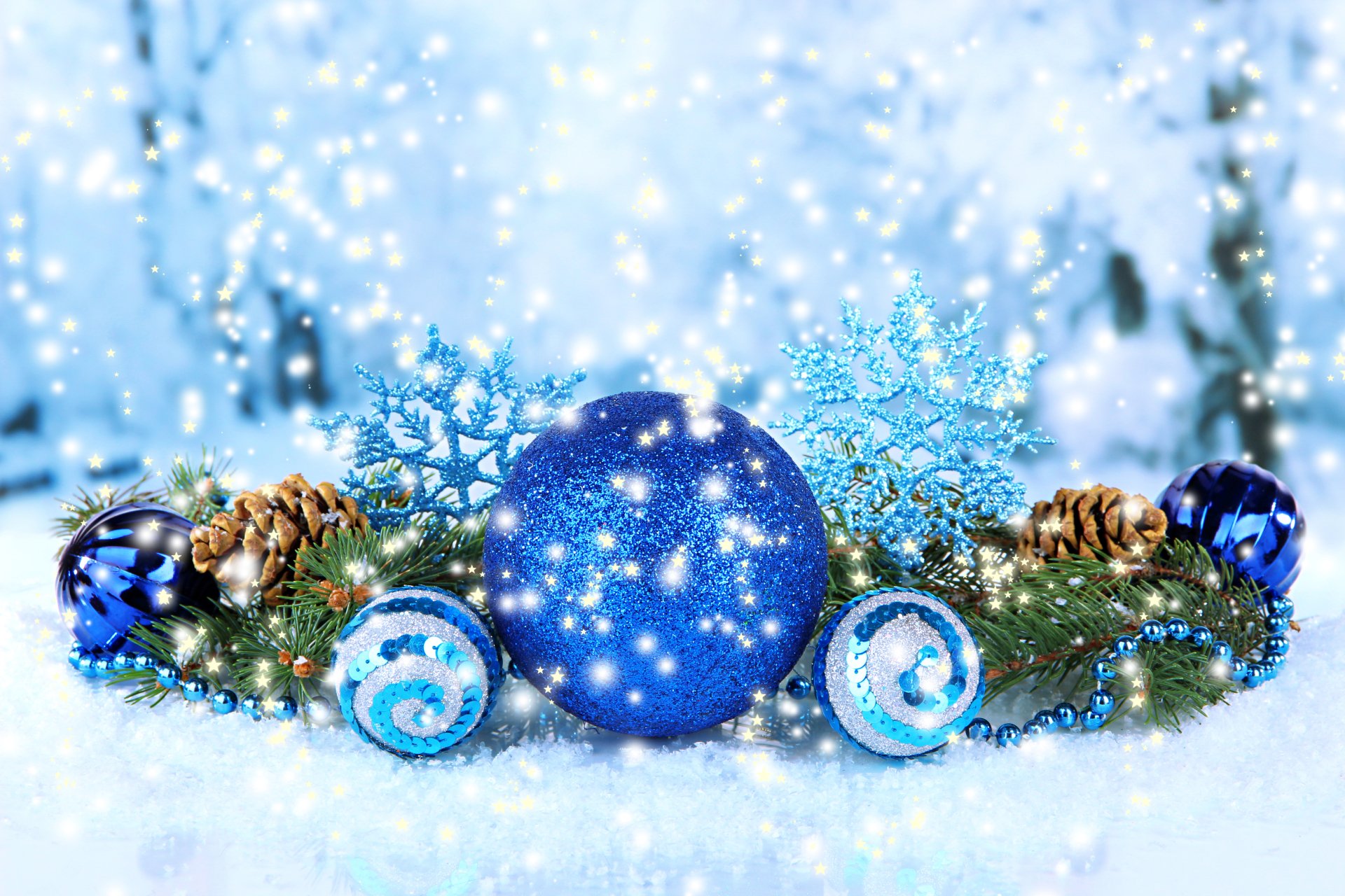 Download Snowfall Blue Christmas Ornaments Decoration Holiday Christmas ...