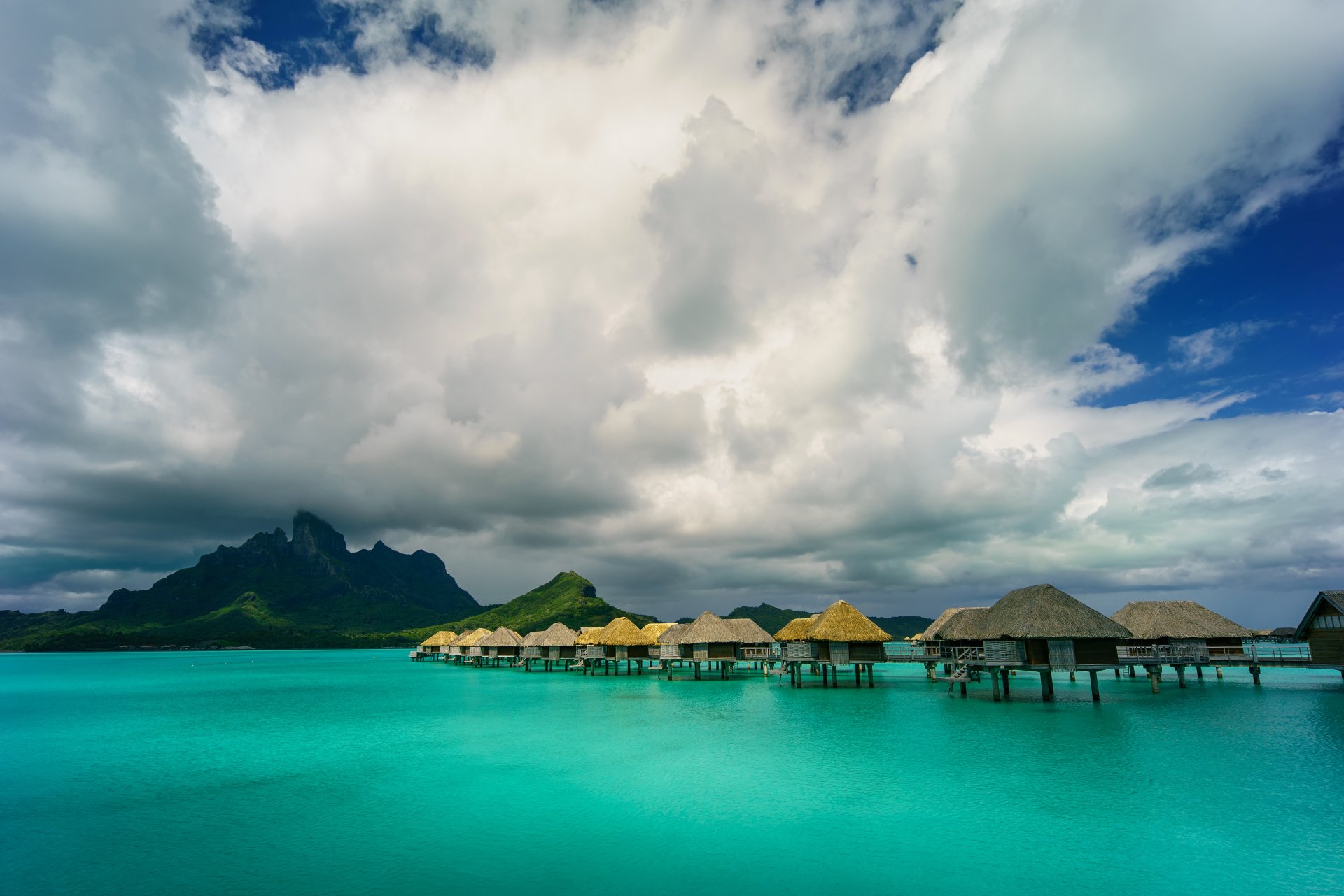 Download Tropical Sky Cloud Turquoise Sea Ocean Bora Bora Bungalow ...