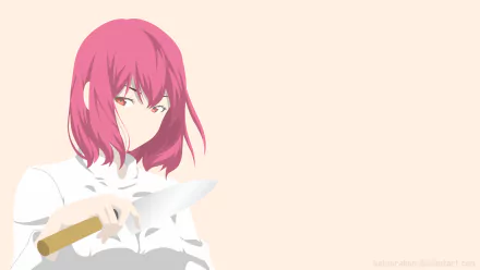 HD anime desktop wallpaper featuring Hisako Arato from Food Wars: Shokugeki no Soma, holding a knife against a minimalist light background.