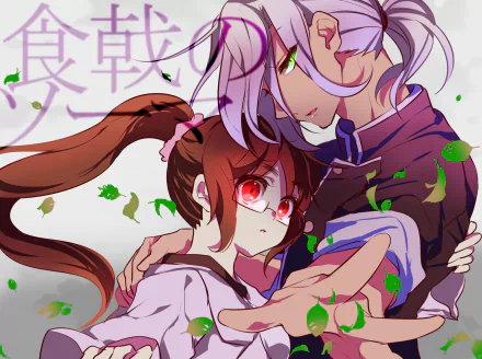 HD anime wallpaper featuring Jun Shiomi and Akira Hayama from Food Wars: Shokugeki no Soma, showcasing vibrant colors and dynamic character poses.