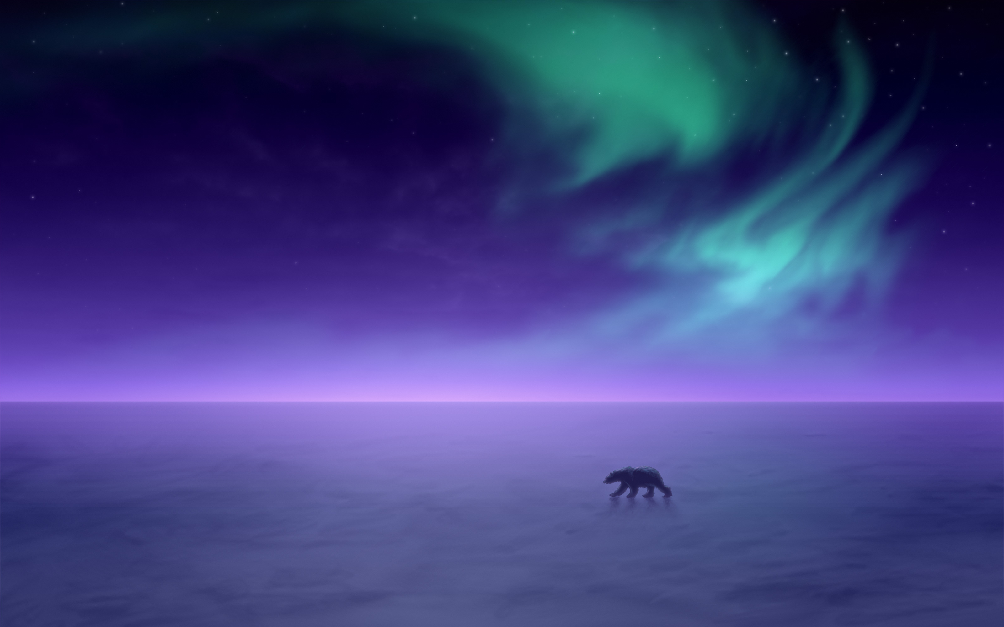 Polar Bear on Aurora Borealis Winter Night