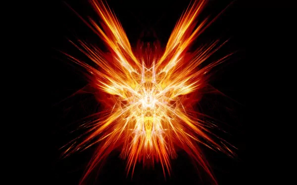 An abstract generative design featuring vibrant orange hues radiating from a central point, creating a striking visual effect against a black background. HD desktop wallpaper.