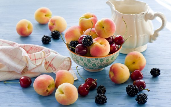 Food Fruit Fruits Still Life Peach Cherry Blackberry HD Wallpaper | Background Image