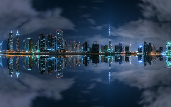 Man Made Dubai Cities United Arab Emirates City Night Reflection Building Skyscraper Cloud HD Wallpaper | Background Image