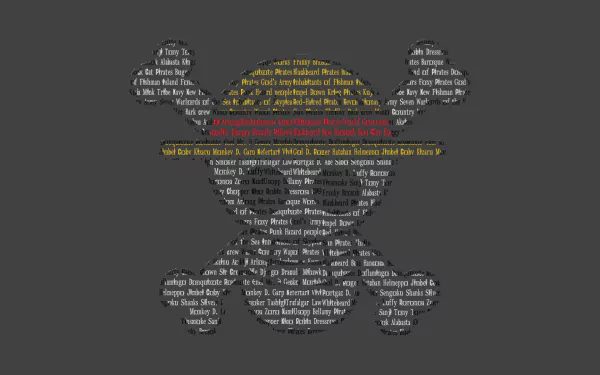 HD PC desktop wallpaper featuring an Anime One Piece design with text forming the iconic Straw Hat Pirates Jolly Roger symbol on a dark background.