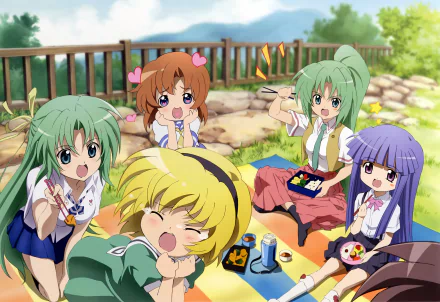 Sonozaki Shion Sonozaki Mion Rena Ryūgū Hōjō Satoko Furude Rika Anime Higurashi When They Cry HD Desktop Wallpaper | Background Image