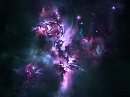 HD desktop wallpaper featuring a stunning sci-fi nebula with vibrant purple and pink hues, set against a dark cosmic background.