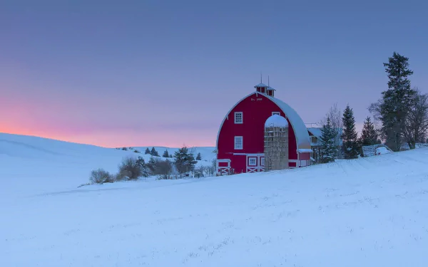  Barn and Silo in Winter Sunset