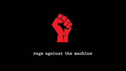 A striking HD wallpaper featuring a bold red raised fist symbolizing resistance, accompanied by the text Rage Against the Machine, embodying the essence of metal music.