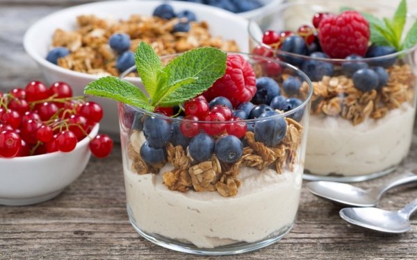 Food Yogurt Fruit Berry Muesli Breakfast Raspberry Blueberry HD Wallpaper | Background Image