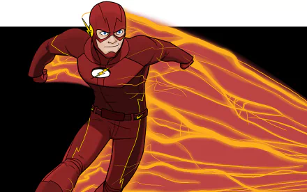 An HD desktop wallpaper featuring Barry Allen from the TV show The Flash (2014), depicting the superhero Flash in action with red and yellow lightning effects.