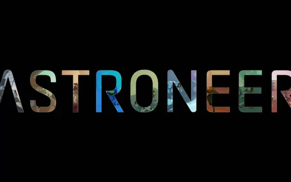 HD desktop wallpaper featuring the colorful logo of the video game ASTRONEER set against a black background.