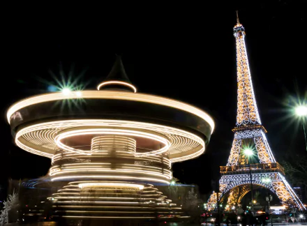 time lapse Carrousel light night monument Paris man made Eiffel Tower HD Desktop Wallpaper | Background Image