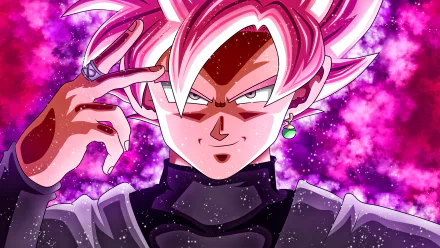 HD desktop wallpaper featuring Black Goku in Super Saiyan Rosé form from Dragon Ball Super, set against a vibrant, cosmic background.