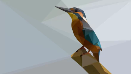 Minimalist low poly kingfisher bird with abstract polygon facets in a 4K Ultra HD desktop wallpaper background.
