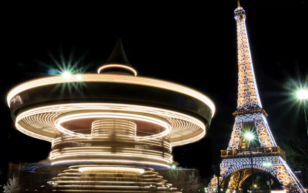 time lapse Carrousel light night monument Paris man made Eiffel Tower HD Desktop Wallpaper | Background Image